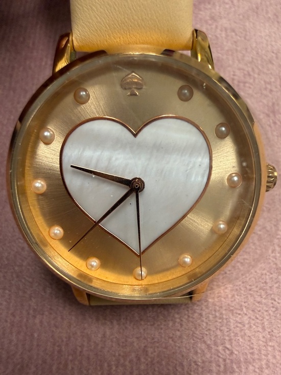 kate spade Accessories - kate spade Gold-Tone Watch with White Heart Dial and Cream Strap